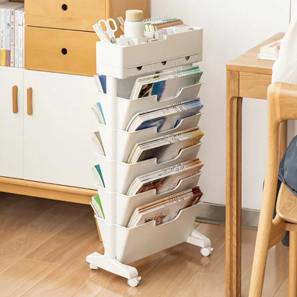 360° Rotating desk storage rack 360° Rotating desk storage rack Multi-layer table trolley for storage, high appearance level can move bookshelves, storage items, magazines, etc