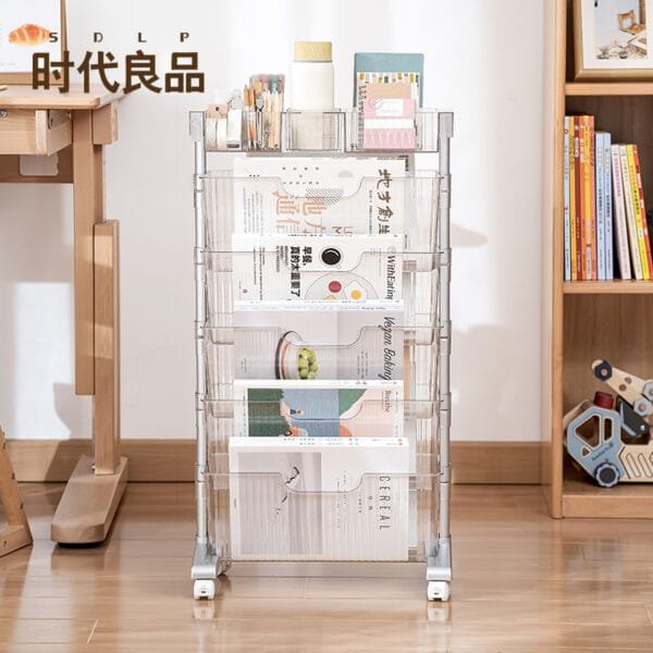 5 tier desk bookshelf mobile book storage rack, organize and store students' textbooks, papers, books, desk storage trolley