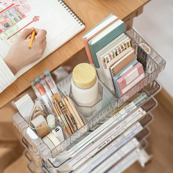 5 tier desk bookshelf mobile book storage rack, organize and store students' textbooks, papers, books, desk storage trolley