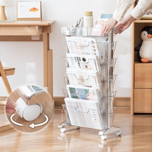 5 tier desk bookshelf mobile book storage rack, organize and store students' textbooks, papers, books, desk storage trolley