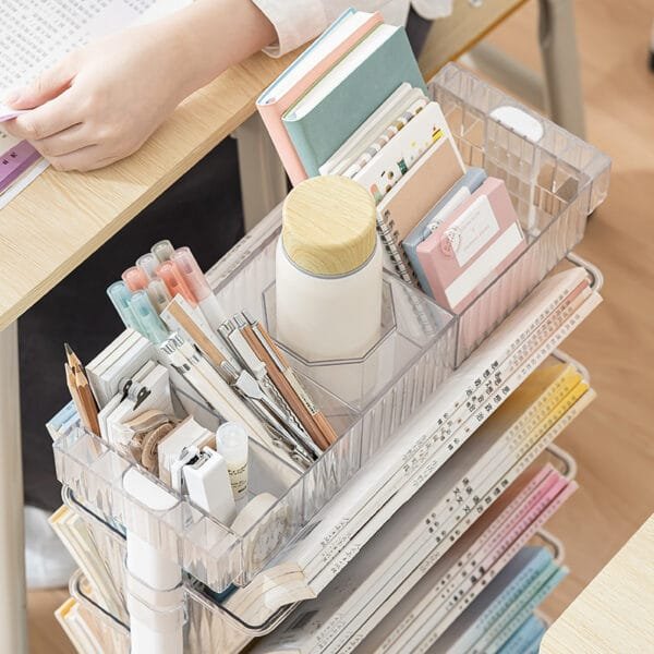 360° Rotating kids bookshelf with storage Movable trolley transparent storage shelf storage device Landing multi-layer student desk side storage bag rack