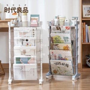 5-layer bookshelf with storage Children's storage books picture books, high appearance level large capacity plastic storage bookshelf, suitable for family, study, bedroom