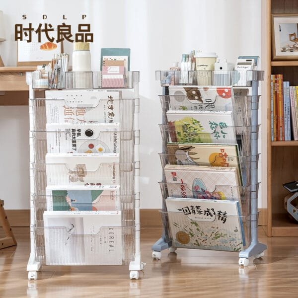 5-layer bookshelf with storage Children's storage books picture books, high appearance level large capacity plastic storage bookshelf, suitable for family, study, bedroom