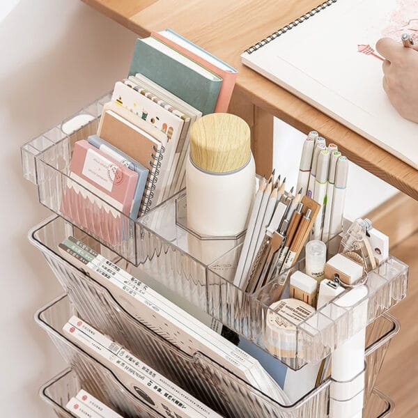 5 tier kids bookshelf home office storage good, plastic movable large capacity file storage rack, suitable for study, bedroom