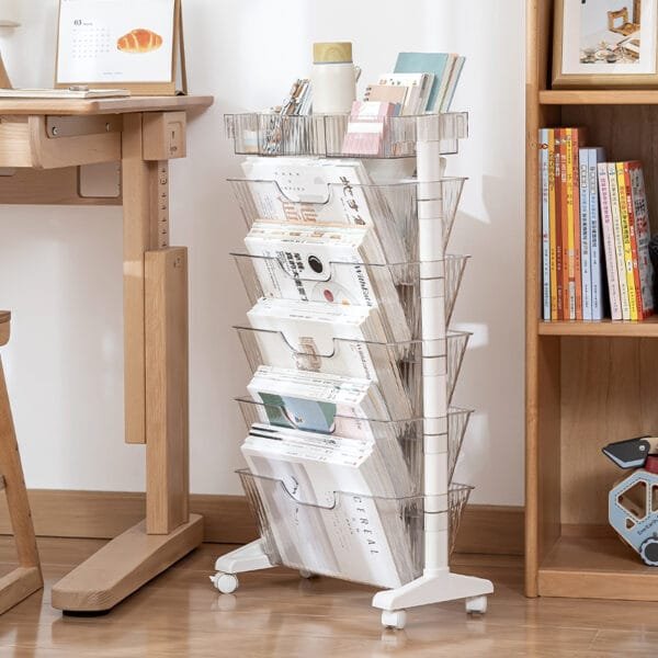 5-layer bookshelf with storage Children's storage books picture books, high appearance level large capacity plastic storage bookshelf, suitable for family, study, bedroom
