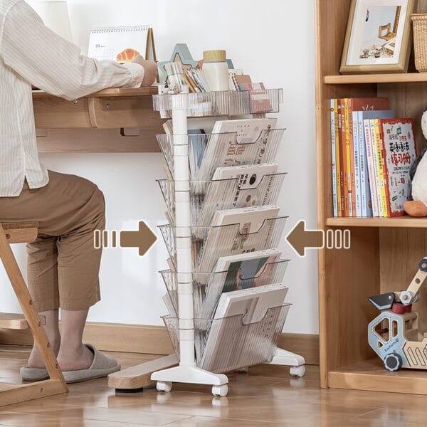 5 tier kids bookshelf home office storage good, plastic movable large capacity file storage rack, suitable for study, bedroom