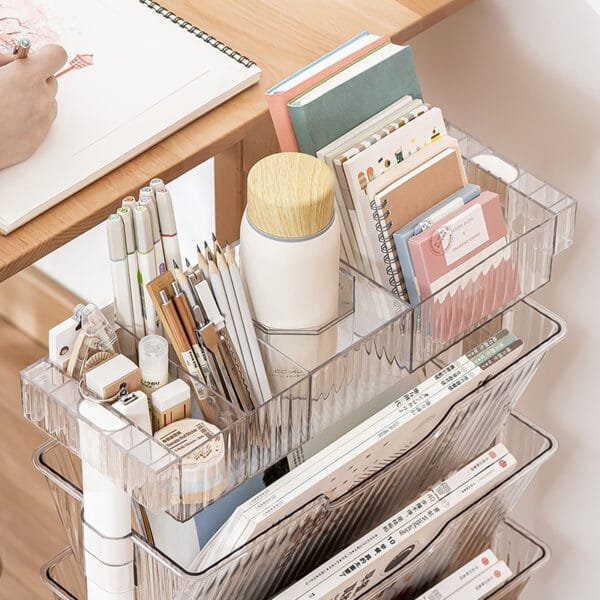 5-layer bookshelf with storage Children's storage books picture books, high appearance level large capacity plastic storage bookshelf, suitable for family, study, bedroom