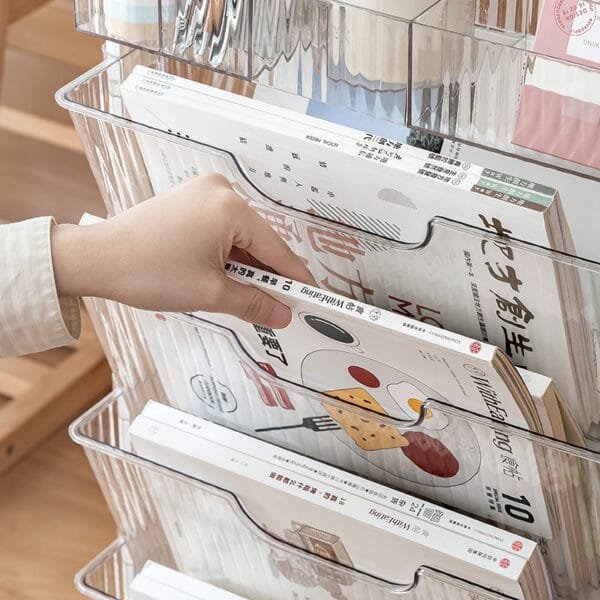 5 tier kids bookshelf home office storage good, plastic movable large capacity file storage rack, suitable for study, bedroom