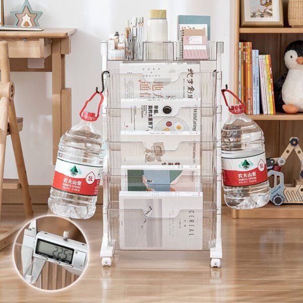 5-layer bookshelf with storage Children's storage books picture books, high appearance level large capacity plastic storage bookshelf, suitable for family, study, bedroom