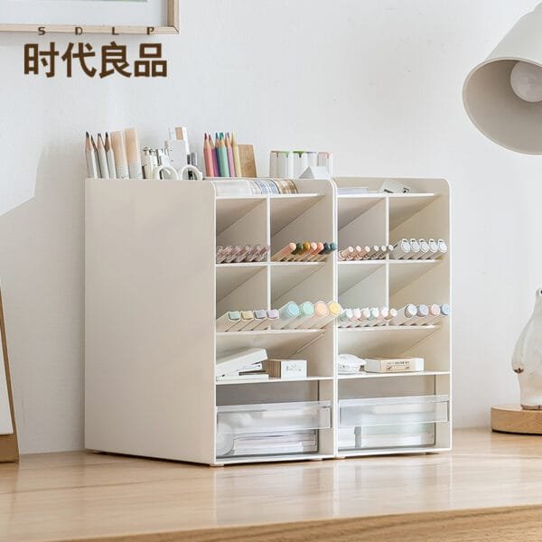 Pen Holder 9-Compartment Pen Holder 9-Compartment Slant-In Bring Drawer Storage Box Plastic Desk Rack Simple Bookshelf