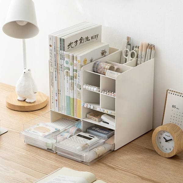 3-Color office Pen container  Large capacity pen holder storage box with drawer, desk storage and sorting