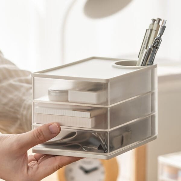 3-layer storage box 3-layer storage box Transparent rotating stationery storage box Dustproof storage Put away small objects