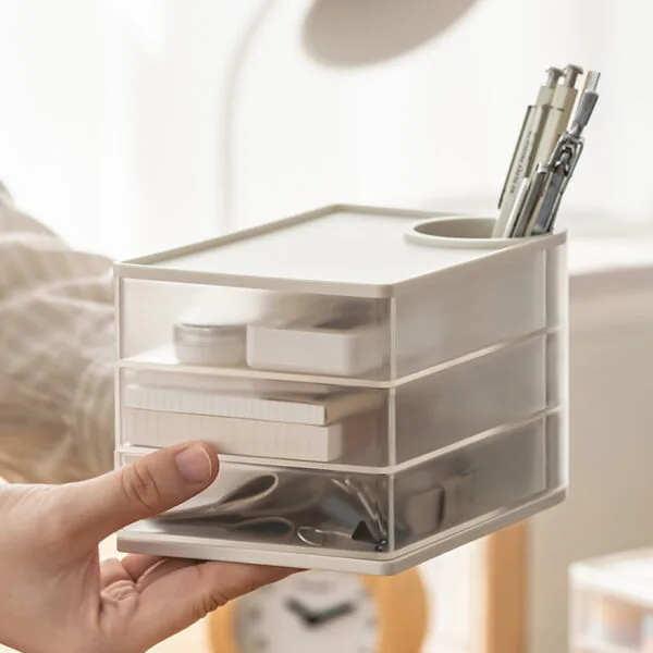 3-layer storage box 3-layer storage box Transparent rotating stationery storage box Dustproof storage Put away small objects