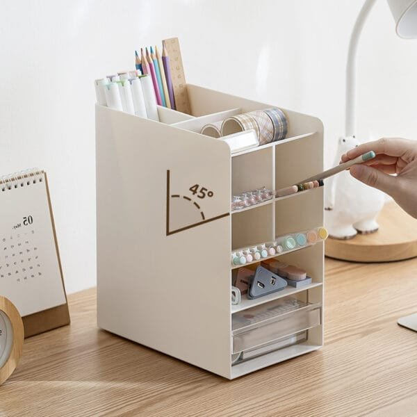 Pen Holder 9-Compartment Pen Holder 9-Compartment Slant-In Bring Drawer Storage Box Plastic Desk Rack Simple Bookshelf