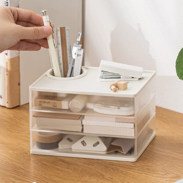 3-layer storage box 3-layer storage box Transparent rotating stationery storage box Dustproof storage Put away small objects