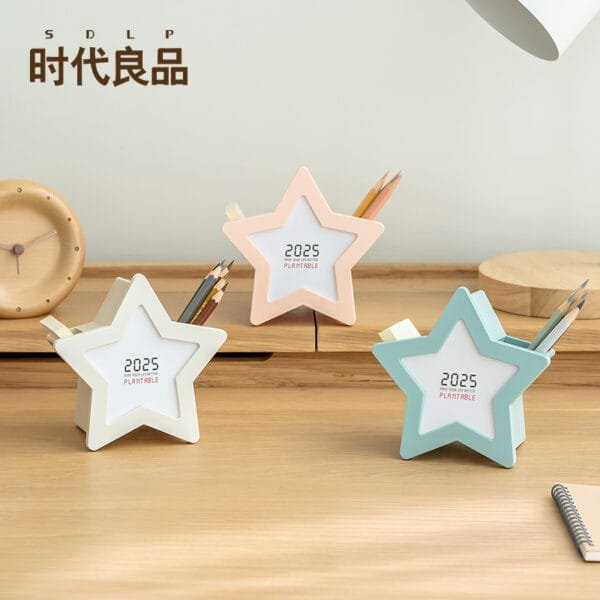 Star-Shaped  Calendar 3-colors Desktop fun ornaments Multi-function creative desk calendar Office storage pen holder