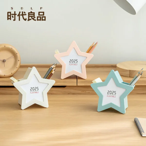 Star-Shaped Calendar 3-colors Star-Shaped Calendar 3-colors Desktop fun ornaments Multi-function creative desk calendar Office storage pen holder
