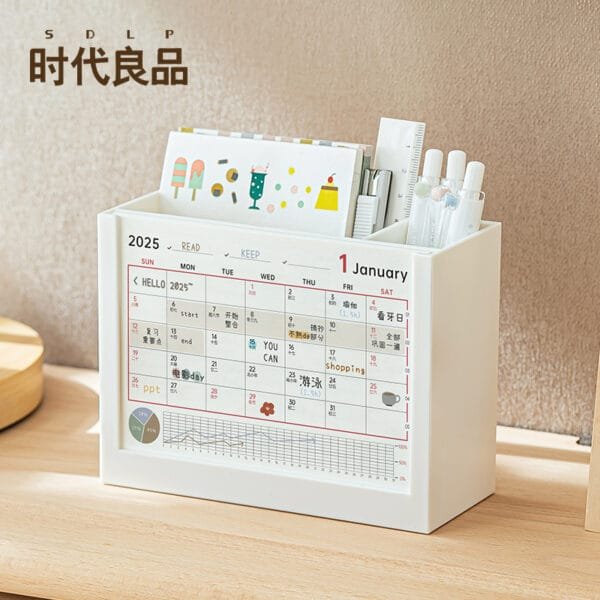 Desk Calendar 4-styles High appearance level pen holder Cute planning desk calendar Plastic pen barrel Desktop storage content