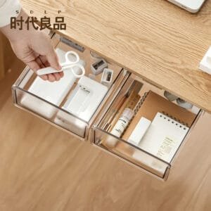 2-Color Transparent Storage Box Large Capacity Expansion Desk Storage No Nail Adhesive Transparent Drawer Design For Stationery Storage