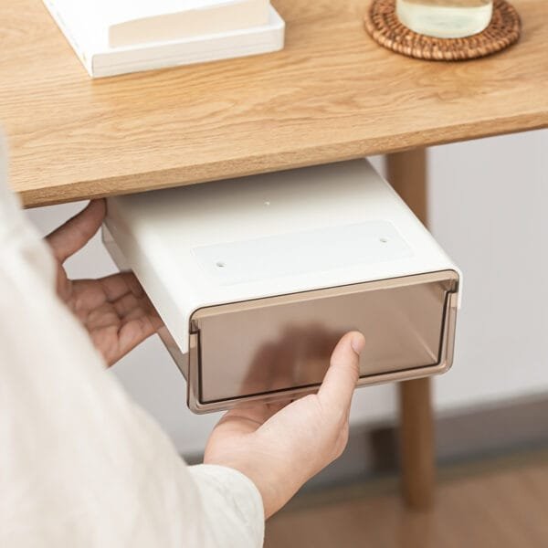 2-Color Transparent Storage Box Large Capacity Expansion Desk Storage No Nail Adhesive Transparent Drawer Design For Stationery Storage