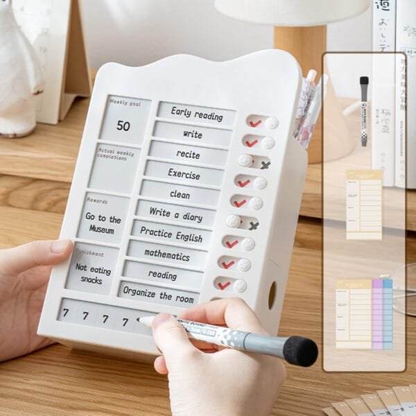 2-pen holders Planner Board High appearance level table storage box Student learning plan Multi-function self-discipline punch card device