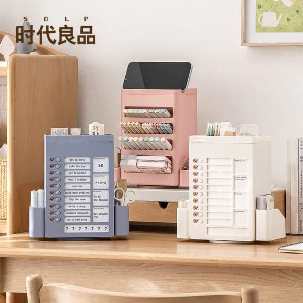 360° rotation Planner Board 360° rotation Planner Board English inner page Desktop learning self-discipline punch card device Plastic pen holder storage box