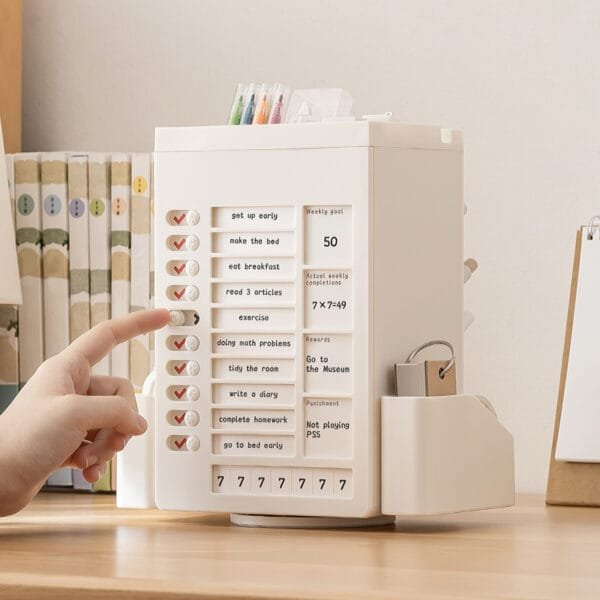 360° rotation Planner Board 360° rotation Planner Board English inner page Desktop learning self-discipline punch card device Plastic pen holder storage box