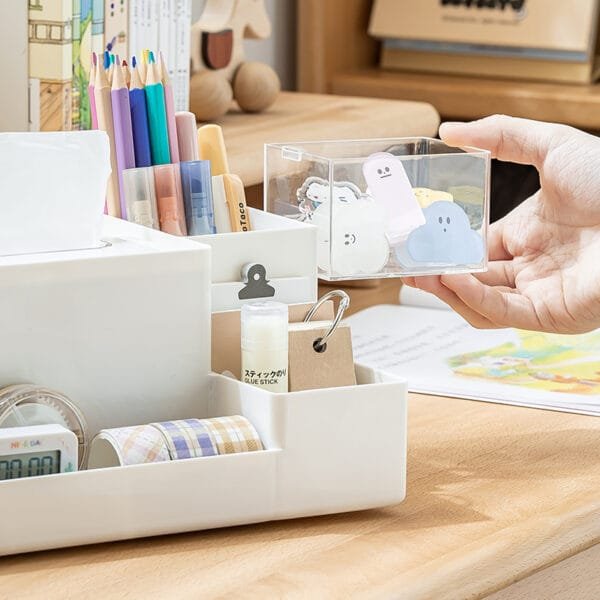 2-Color Square Plastic Pen Holder 2-Color Square Plastic Pen Holder Large Capacity Desktop Drawer Pen Holder Ins High Quality Multi-Functional Storage Box