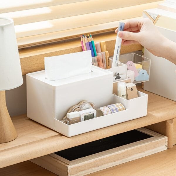 2-Color Square Plastic Pen Holder 2-Color Square Plastic Pen Holder Large Capacity Desktop Drawer Pen Holder Ins High Quality Multi-Functional Storage Box