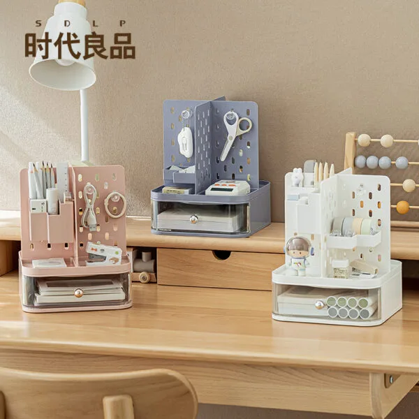 Storage Box 4-Hooks Large Capacity Multi-Functional DIY Hole Board Dustproof Storage Box Partition Storage
