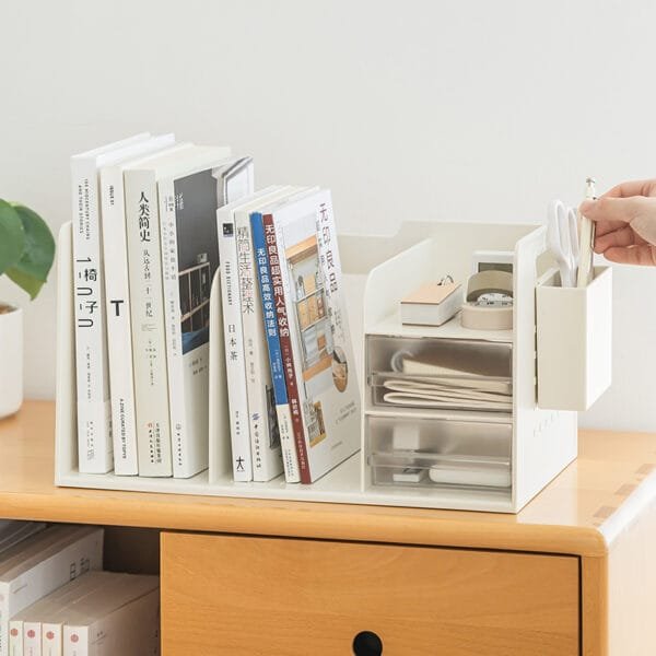 Desktop Bookshelf 5-Lattice Desktop Bookshelf 5-Lattice Creative Double Grid Space Multi-Functional Integrated Design Student Bookshelf Desktop Storage Books Stand