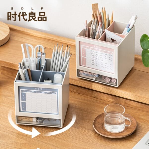 Desk Calendar 5-colors Rotary plastic pen holder storage box 2025 Calendar Office desktop creative storage