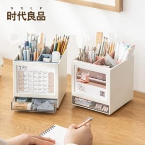 Desk Calendar 4-types pages 2025 rotary table calendar pen holder Desk storage box Clock in the notepad calendar storage box