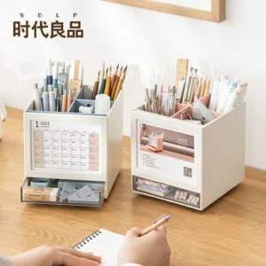 Desk Calendar 4-types pages 2025 rotary table calendar pen holder Desk storage box Clock in the notepad calendar storage box