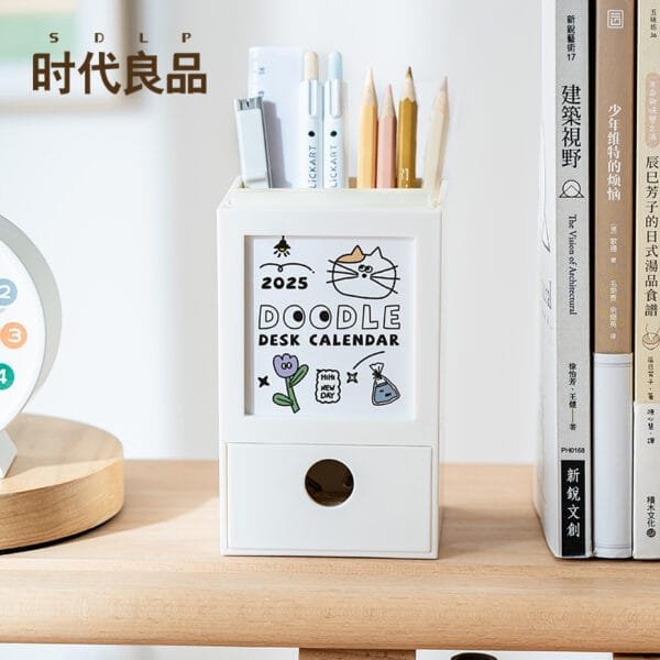 Calendar Pen Holder 3-styles Calendar Pen Holder 3-styles Pen holder calendar storage box student pen bucket with drawer office desk ornament simple ins pen stand
