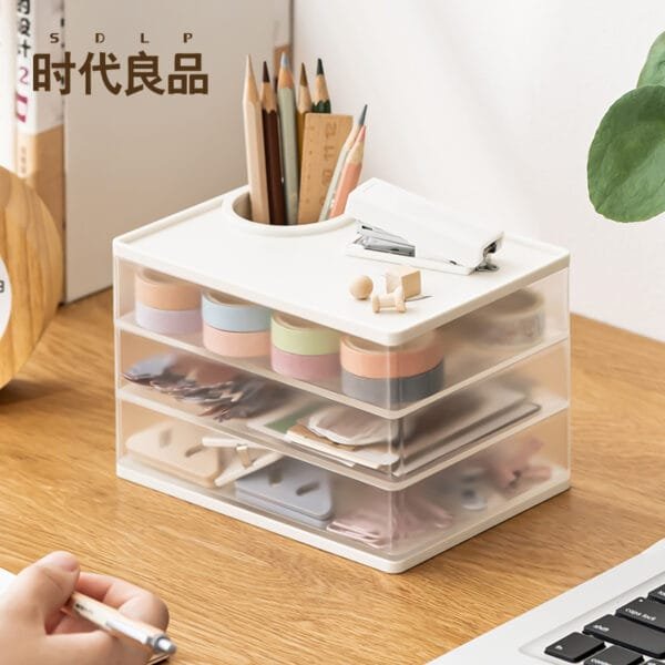 4-color Rotating Storage Box Transparent Rotating Stationery Office Desk Rack Desktop Finishing