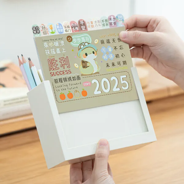 Desk Calendar Pen Holder 2-Spaces 2025 new desk calendar Desktop creative storage Note to record the clock calendar book