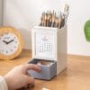 Plastic Desk Calendar 2025 Adorable small desk calendar multi-function simple pen holder check-in calendar desktop storage pen bucket ornament