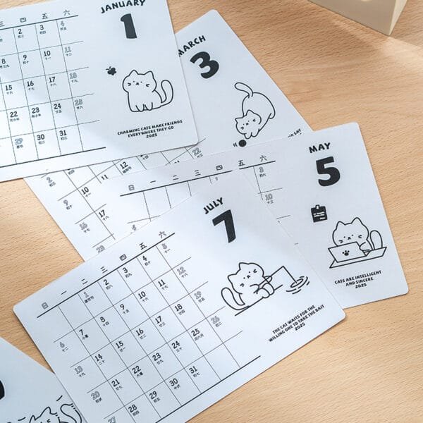 framed calendar stand 2-sides framed calendar stand 2-sides 2025 Fun and cute cat desk calendar Multi-use creative small desk calendar Desk face placement