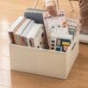 2-Color Book Storage Box Simple style Under Desk Stacked With Handles Folded Storage Box Large Capacity