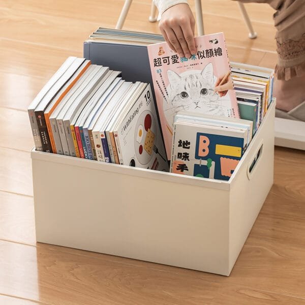 2-Color Book Storage Box Simple style Under Desk Stacked With Handles Folded Storage Box Large Capacity
