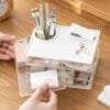 4-color Rotating Storage Box Transparent Rotating Stationery Office Desk Rack Desktop Finishing