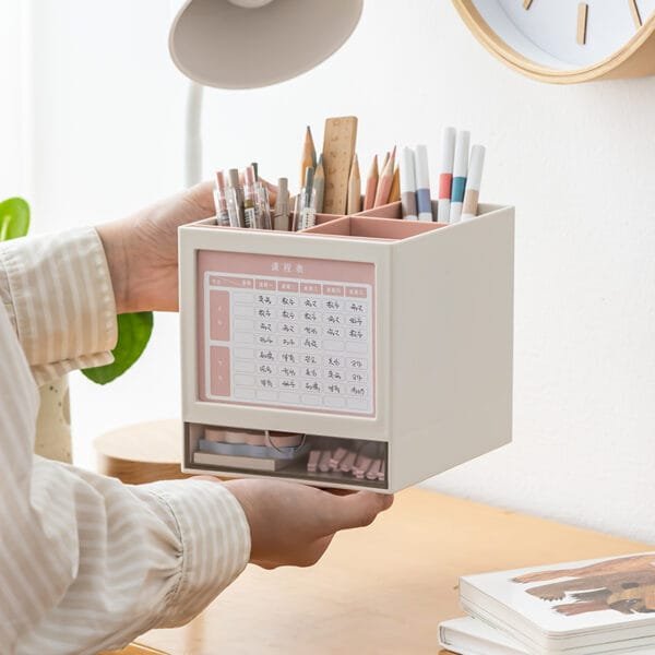 Desk Calendar 5-colors Rotary plastic pen holder storage box 2025 Calendar Office desktop creative storage
