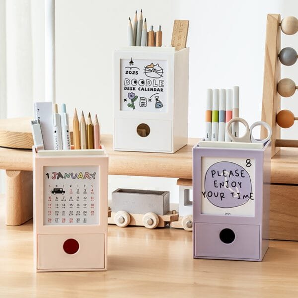 Calendar Pen Holder 3-styles Calendar Pen Holder 3-styles Pen holder calendar storage box student pen bucket with drawer office desk ornament simple ins pen stand