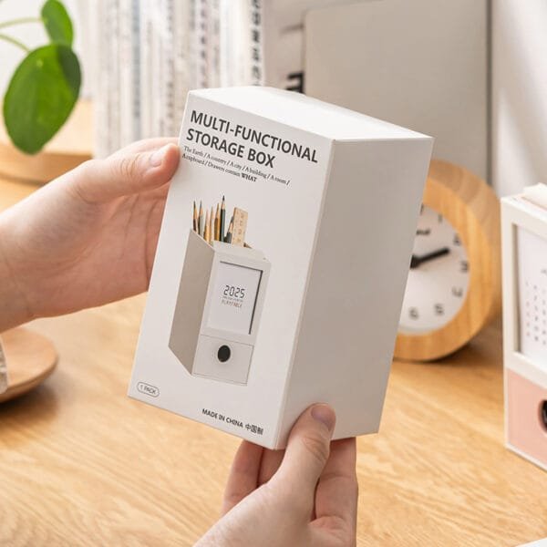 Plastic Desk Calendar 2025 Adorable small desk calendar multi-function simple pen holder check-in calendar desktop storage pen bucket ornament