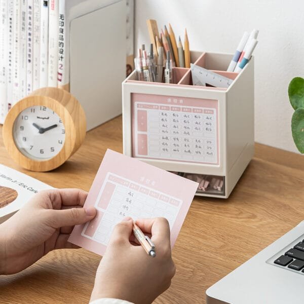 Desk Calendar 5-colors Rotary plastic pen holder storage box 2025 Calendar Office desktop creative storage