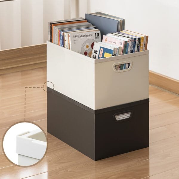 2-Color Book Storage Box Simple style Under Desk Stacked With Handles Folded Storage Box Large Capacity