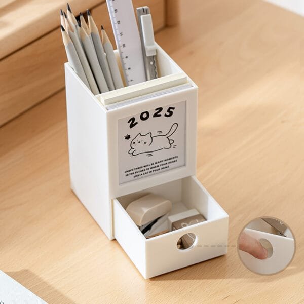 Plastic Calendar 12-months Plastic Calendar 12-months drawer pen holder with high appearance, a desk calendar ornament multifunctional square pen bucket storage
