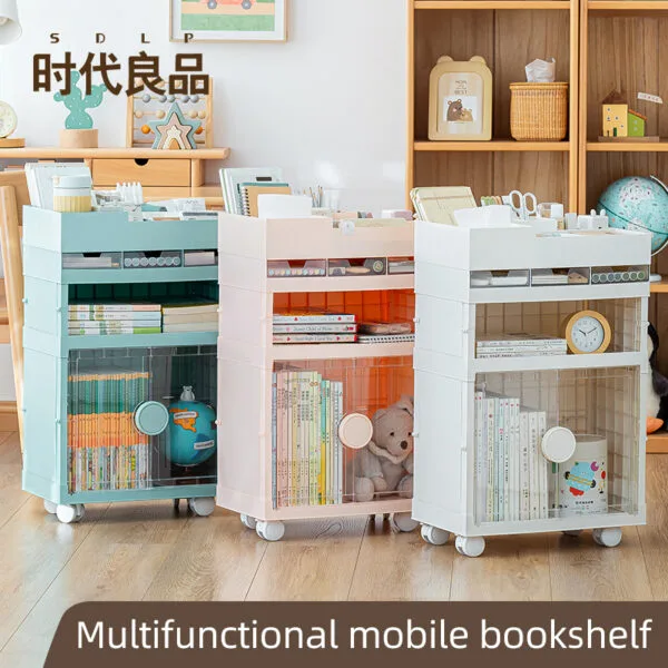 Movable Bookshelf Storage 4-colors Movable Bookshelf Storage 4-colors Transparent plastic trolley with wheels Mobile shelf mobile Highly attractive storage shelves