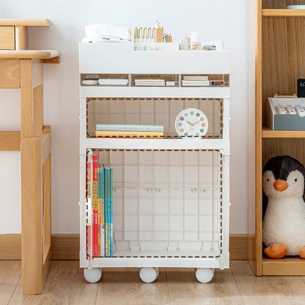 Movable Bookshelf 6-wheels Mobile children's picture book shelf, large capacity bookshelf, small cart, desk and shelf